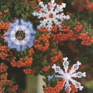 Vintage Christmas Plastic Canvas Pattern Queen Anne's Lace Winter Snowflake Ornaments PDF Instant Download