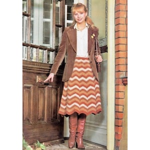 Vintage Crochet Pattern Women's Midi Chevron Ripple Skirt Knee Length PDF Instant Digital Download ZigZag