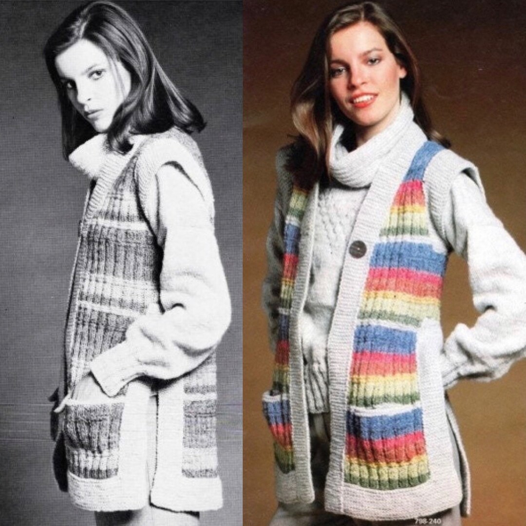 Vintage Knitting Pattern Sleeveless Knit Cardigan Vest and Mock ...