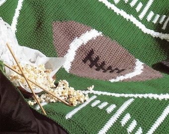 Vintage Crochet Pattern Fall Football Season Afghan Blanket Throw PDF Instant Digital Download 42X56 Coach Gift High School Game