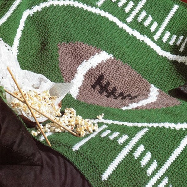 Vintage Crochet Pattern Fall Football Season Afghan Blanket Throw PDF Instant Digital Download 42X56 Coach Gift High School Game