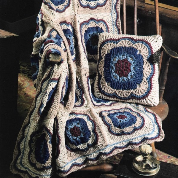 Vintage Häkeldecke Muster Marokkanisch Tile Afghan mit Kissen Quadrat Motiv Überwurf PDF Instant Digital DOWNLOAD