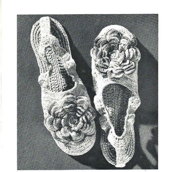 Vintage 60's Crochet Pattern Rosy Posy Slippers Sandals Shoes PDF Pattern INSTANT Digital DOWNLOAD