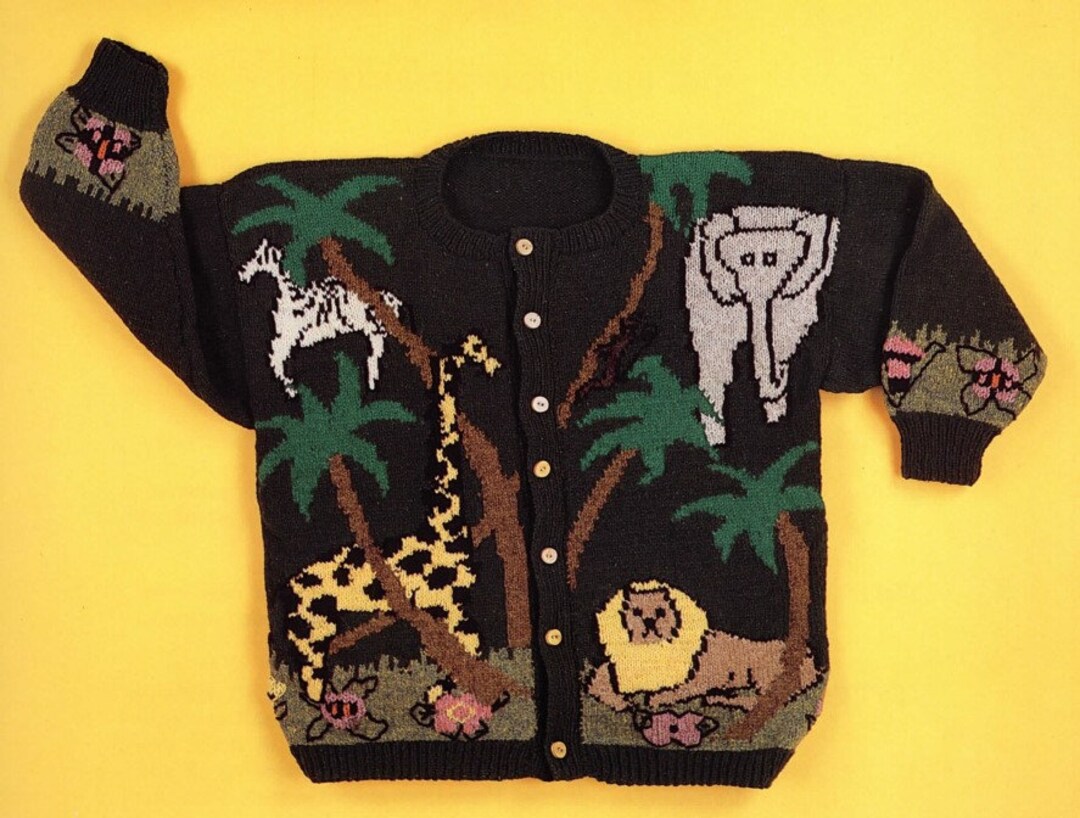 Vintage Knitting Pattern Out of Africa Safari Pullover Sweater Knitted ...
