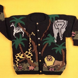 Vintage Knitting Pattern Out of Africa Safari Pullover Sweater Knitted Top Wild Animals PDF Instant Digital DOWNLOAD