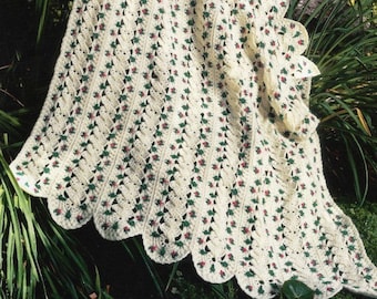 Vintage Mile a Minute Crochet Pattern Romantic Winding Rosebuds Lacy Afghan Blanket Rose Throw PDF Instant Digital Download Panels Pattern