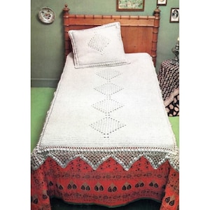 Vintage Bedspread Crochet Pattern Heirloom Popcorn Diamond Afghan Blanket and Pillow Sham PDF Instant Digital Download