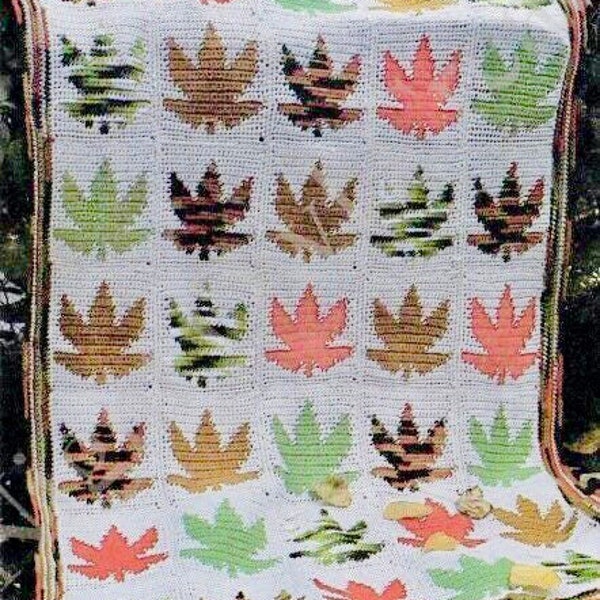 Vintage haakpatroon Maple Leaf Fall Afghaanse gooien motief deken PDF Instant Digitale Download