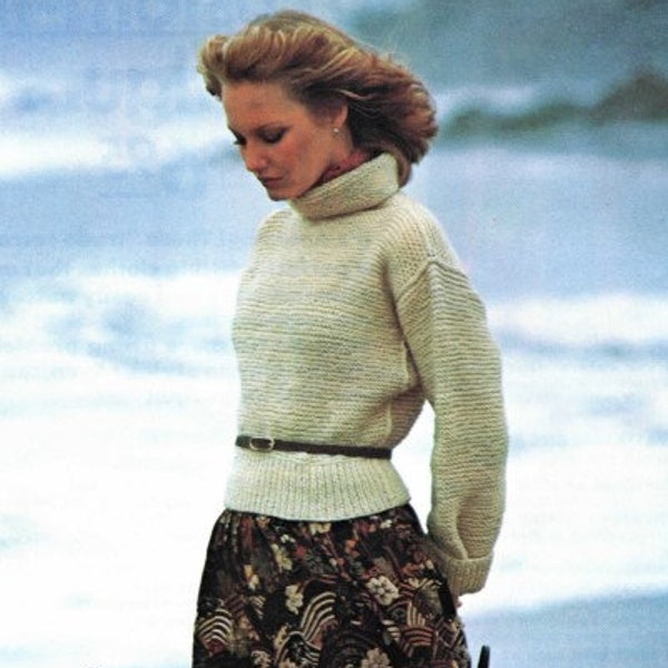 Vintage Knitting Pattern Natural Turtleneck Knit Sweater Top PDF Instant Digital Download Knit Wear Printable