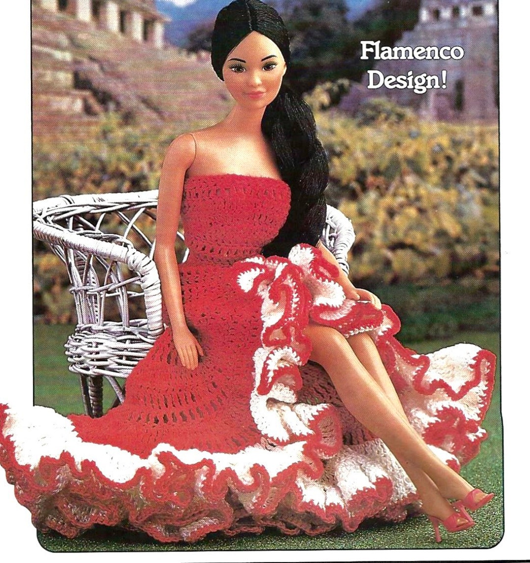 Vintage Crochet Pattern Barbie Doll Fashion Senoritas Dress Salsa Flamenco Dancing Dress PDF Instant Digital Download 11.5 Doll Clothes Etsy Mexico