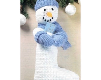 Vintage Christmas Stocking Crochet Pattern Easy Snowman Classic Stockings PDF Instant Digital Download