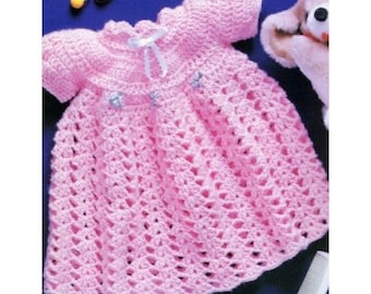 Vintage Crochet Pattern Baby Dress Girls Pink Frills Ruffle Dress Newborn 0 to 6 months Vintage PDF Instant Digital Download