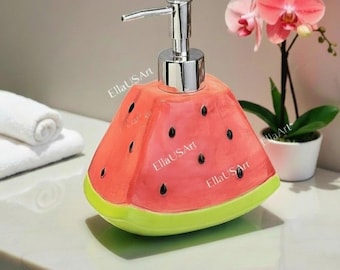 Watermelon Ceramic Soap Dispenser, Refillable Lotion Bottle, Kitchen & Bath