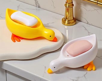 Cute Duck Soap Dish Self Draining Bathroom Soap Holder Resin Sink Decor Gift for Christmas Valentines Mothers Day USA UK AU