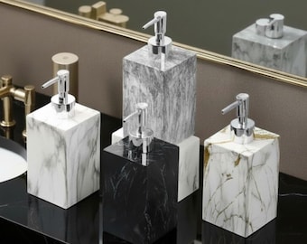 Dispensador de jabón moderno de resina con efecto mármol / Recargable para decoración de baño