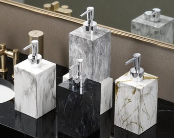 Modern Resin Marble Soap Dispenser | Refillable Bathroom Decor