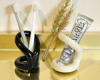 Ceramic Knot Toothbrush Holder, Modern Bathroom Organizer Decor