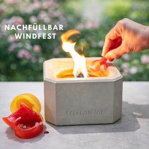 Betonkerze Outdoor – windfest & nachfüllbar – Wachsfresser aus Beton – langlebiges Tischfeuer für Terrasse, Garten und Balkon, Größe M