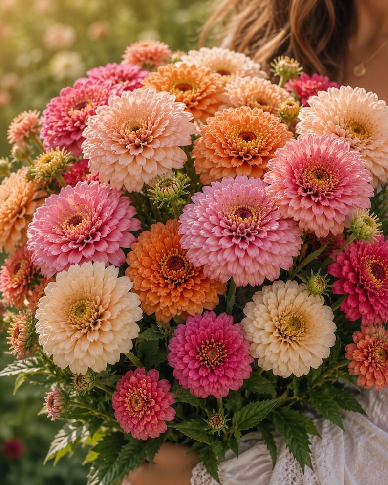 50 + Mixed Double Zinnia Seeds | Zinnia elegans | Cottage Garden Favorite, Easy to Grow | Long Blooming, Pollinator Friendly| Cut Flower image 2