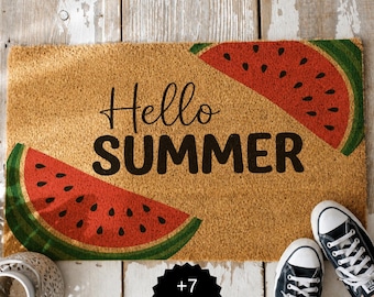 Hello Summer Fruits Doormat, Summer Welcome Mat, Watermelon Custom Design Coir Mat, Cheerful Summer Coco Rug, Funny Housewarming Gift