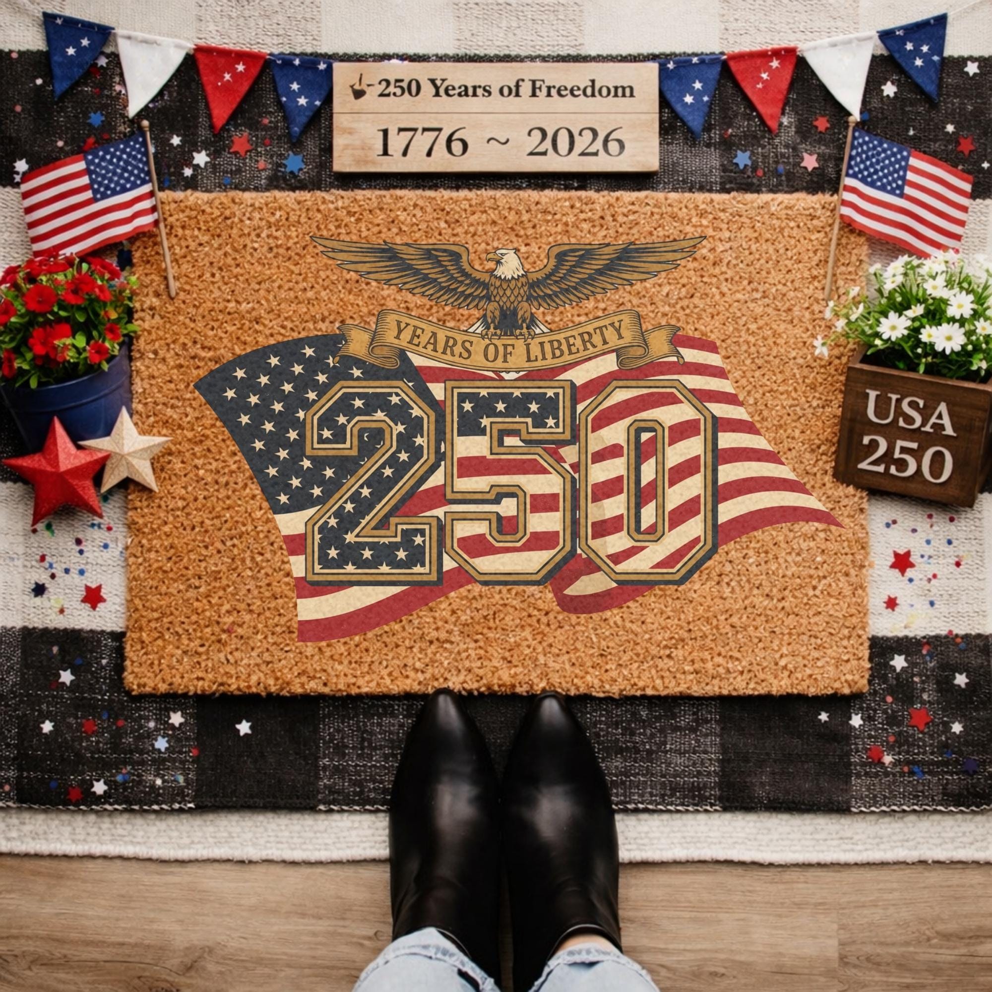 Discover America's 250th Anniversary Doormat, 250 Years of Liberty Doormat, Patriotic Eagle Doormat, 1776-2026 Outdoor Entrance Rug, July 4th Gift