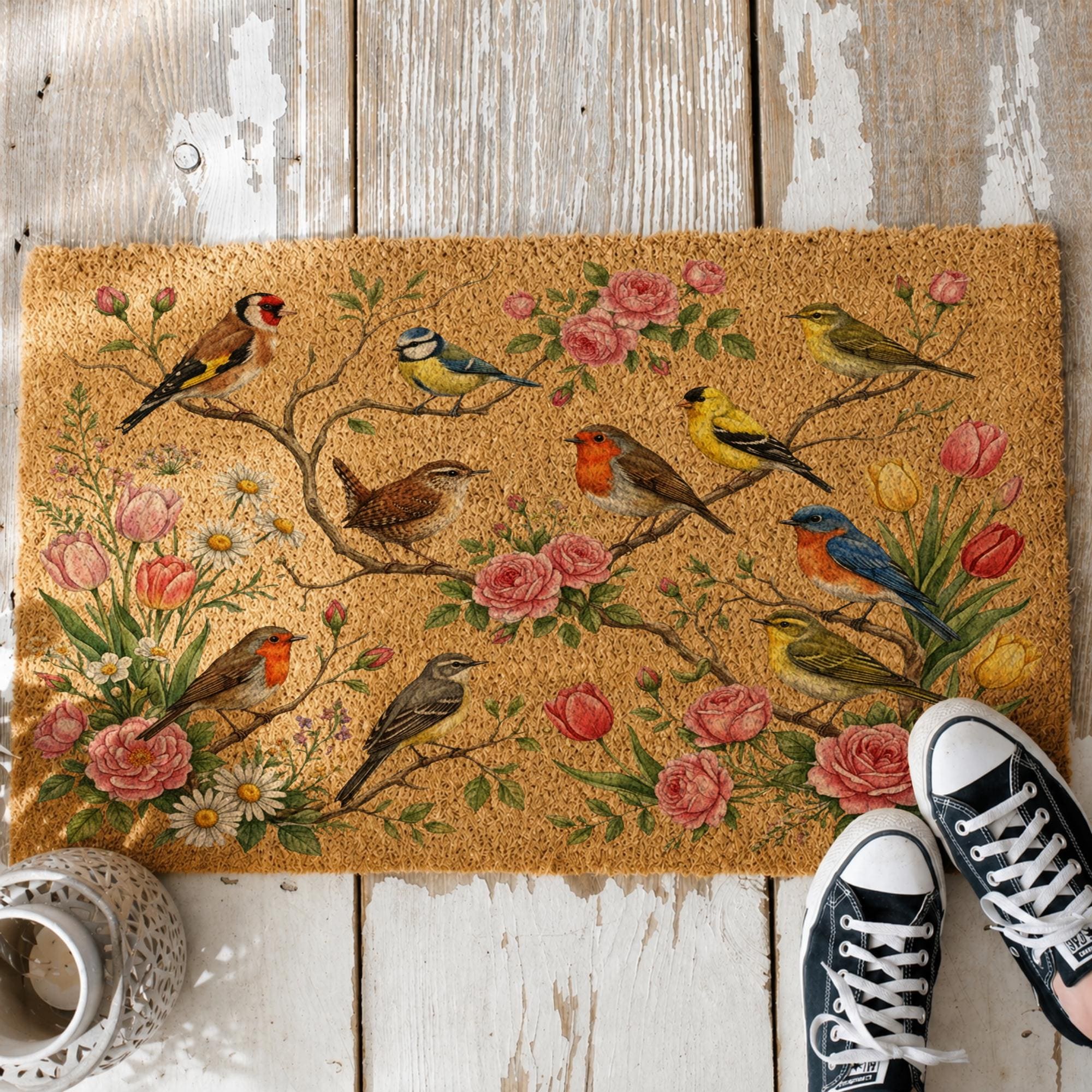 【美品】高級感溢れる 伝統柄 ミニラグ / 玄関マット（生命の樹・小鳥デザイン） 鳥の玄関マット - Etsy 日本