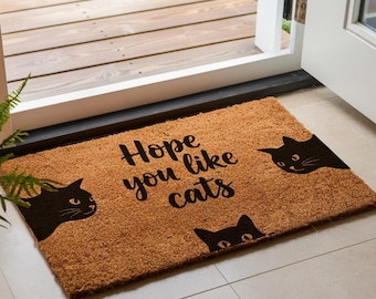 Espero que te gusten los felpudos de gatos. Felpudo de bienvenida para gatos. Regalo divertido para gatos. Ideas divertidas para regalos de gatos. Regalo de bienvenida para gatos. Amor para dueños de gatos. 1108