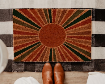 Colorful Boho Sun Doormat, Mid Century Modern Mat, Retro Welcome Mat, Porch Decor, Outdoor Mat, Front Door Mat, Housewarming Gift, Unique