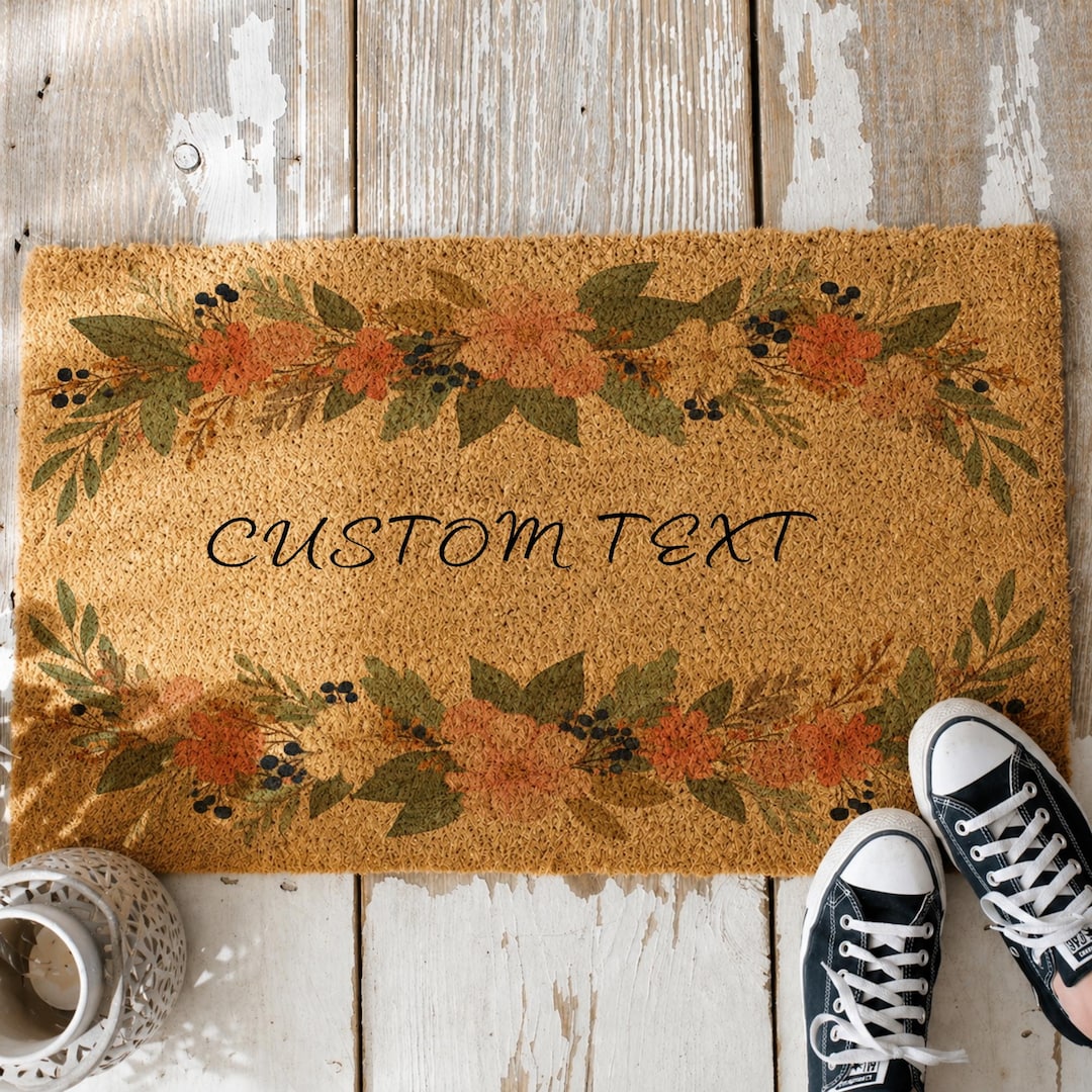 Custom Text Wildflowers Welcome Mat, Personalized Colorful Floral ...