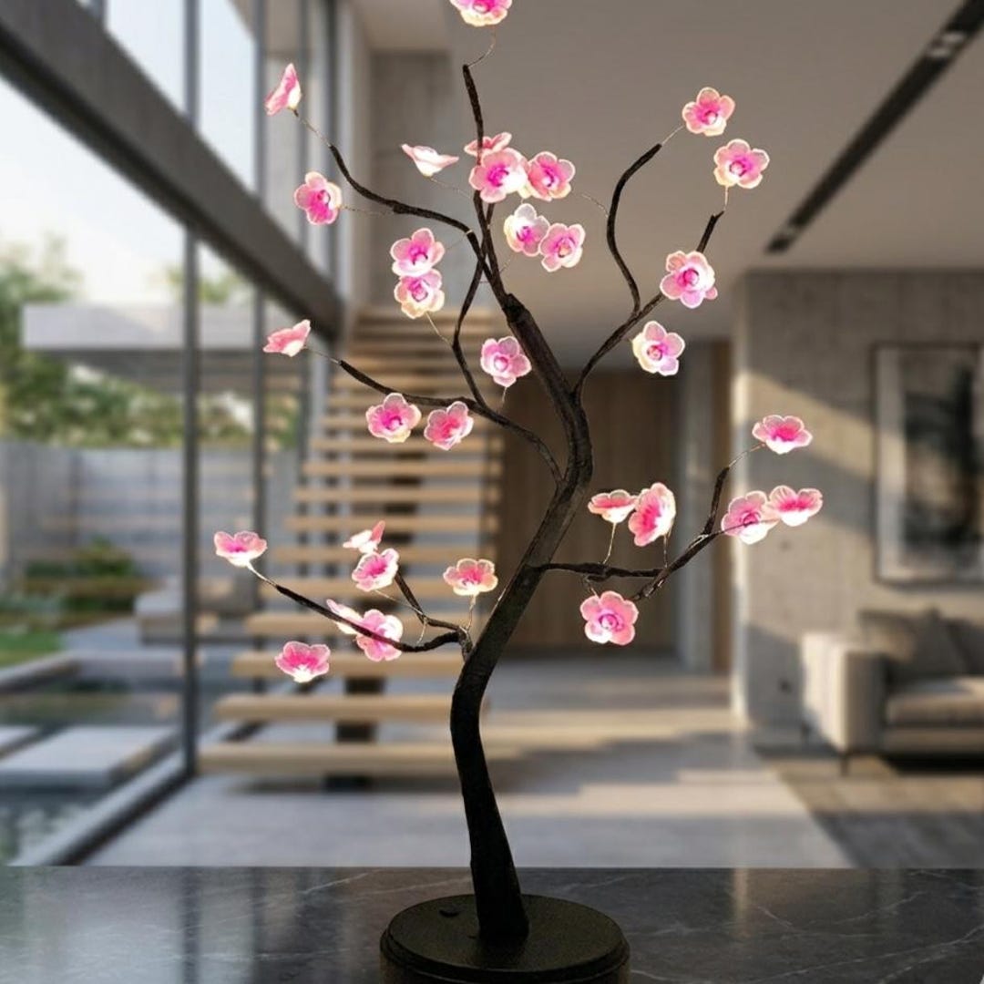 Japanese Cherry Blossom LED Tree Lamp | Warm Light Bonsai Night Light ...