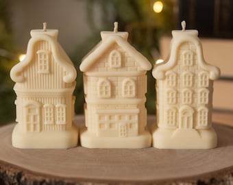 Beeswax house shaped candles set, handmade candles gift, scandinavian decorative candles, new home gift housewarming