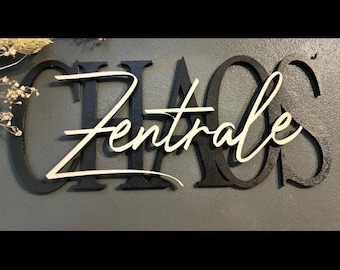 Schriftzug | 3D | Chaos Zentrale | Dekoration | Türe | Wohnzimmer | Wanddekoration | Türdekoration | Schild