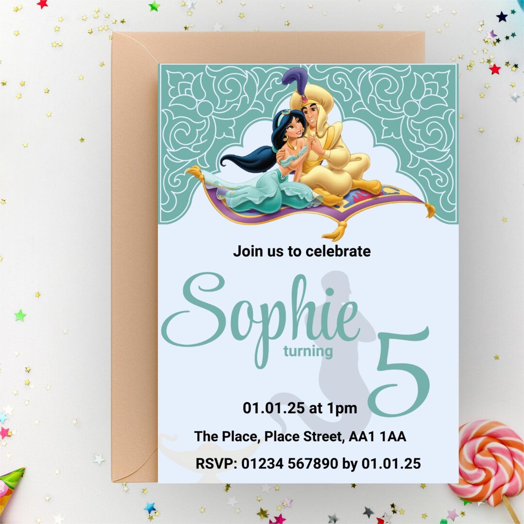 Arabian Nights Birthday Invitation, Aladdin Magic Carpet Party Invite ...