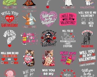 Will You Be My Valentine PNG – Cute Romantic Love Quote Clipart, Funny Valentine Proposal Sublimation Design