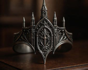 Anello in argento con cattedrale gotica - Gioielli con intricata architettura medievale
