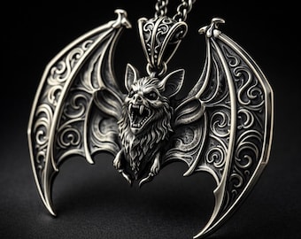 Handcrafted Gothic Bat Pendant Necklace - Sterling Silver Vampire Jewelry for Halloween & Occult Lovers
