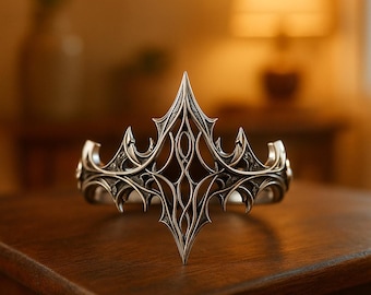 Gothic Crown Sterling Silver Ring, Elven Tiara Band