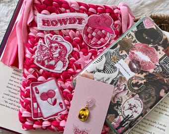 Housse Kindle rose fuchsia style cowgirl au crochet | Ensemble d'accessoires de lecture