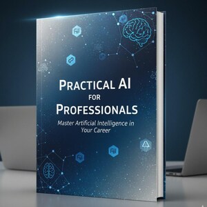 May include: A hardback book titled "PRACTICAL AI FOR PROFESSIONALS" with the subtitle "Master Artificial Intelligence in Your Career." The cover is a dark blue gradient with white text and illustrations of a brain and geometric shapes.