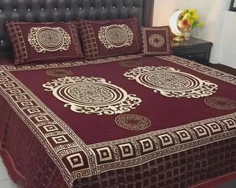 カシミール刺繍ベッドカバー、インド刺繍ベッドカバー、ベルベット高級 
