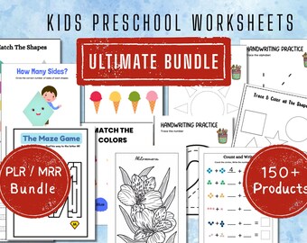Preschool Learning Bundle PLR MRR | 150+ Printable Activities for Toddlers & Pre-K | Busy Books Worksheets Flashcards Tracing