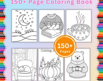 Cozy Monochrome Coloring Book Pages, 150+ One Color Printable Designs, Mandala Floral Animal and Landscape Coloring Sheets, Mindful PDFs