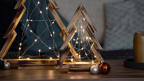 Winter Deko Handgemacht Deko Weihnachts Deko LED Licht Holzbaum Weihnachtsbaum Dekoration Holz Deko Beleuchtung Weihnachtsgeschenk Holz