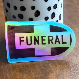 Funeral Procession Flag Sticker Holographic Vinyl Decal Durable Weatherproof Cemetery Mourning Unusual Oddity image 1