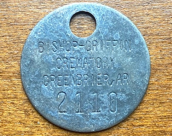 Bishop Griffin Crématoire Crémation Toe Tag Greenbrier AR ID Token vintage Funeral Home Coin