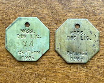 Vintage Massachusetts Dog License Tags 1963 Chatham Gardner Lot of 2