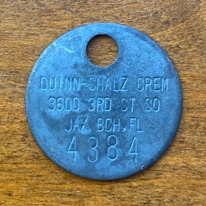 Quinn-Shalz Crematory Toe Tag Jacksonvile Beach, Florida ID Token Vintage Funeral Home Coin image 1