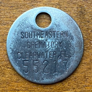 Pièce d'identité vintage pour salon funéraire, crématoire du sud-est de Clearwater FL