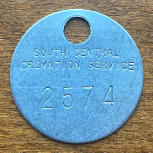 South Central Cremation Service Crematory Toe Tag ID Token Vintage Funeral Home Coin
