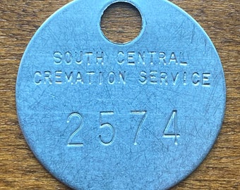 South Central Cremation Service Crematory Toe Tag ID Token Vintage Funeral Home Coin